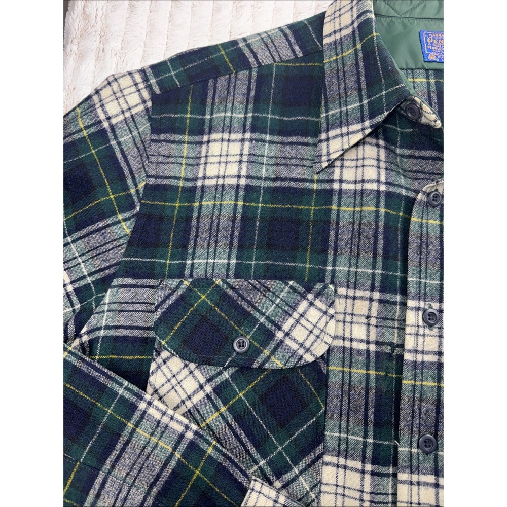 Pendleton VTG 100% Wool Board Shirt Long Sleeve Blue Green Large L Plaid Western - Picture 4 of 16